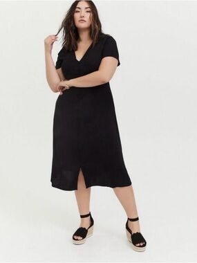 Torrid Black Midi Button Down Chalís Dress Sz 3x